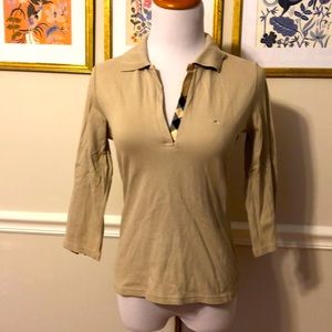 Burberry tan/khaki v-neck polo Sz Small